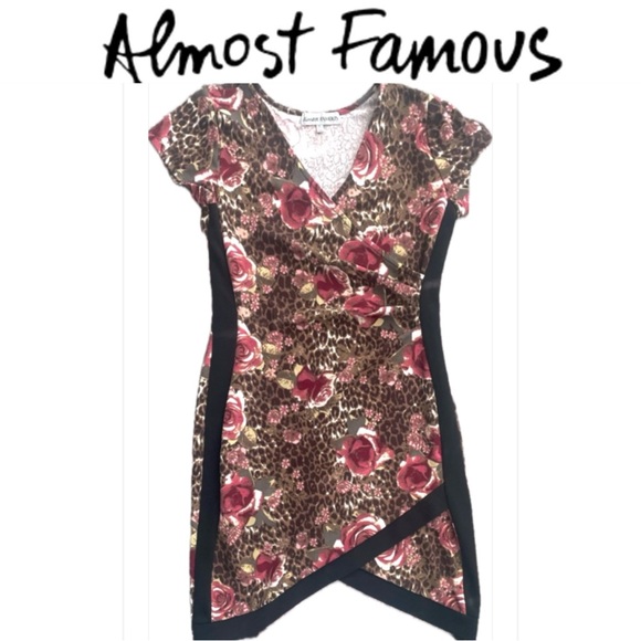 ALMOST FAMOUS Leopard/Floral print Asymmetrical faux wrap dress size XL NWOT - Picture 8 of 8